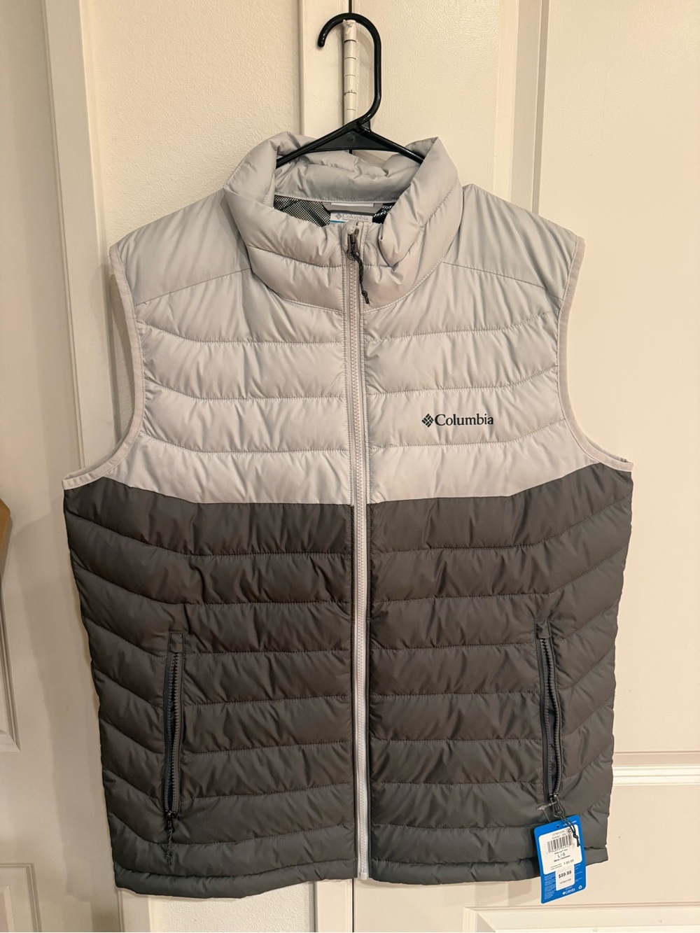 Columbia Light Gray & Charcoal Quilted Jacket Label View
